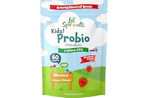 Kids ProBio Tablets 3 Billion CFU | 60 Vegan Chewable Tablets | Strawberry and Vanilla Flavour | Multi-Strain with Lactobacillus and Acidophilus | No Artificial Preservatives | by Lil' Sprouts