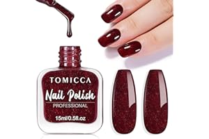TOMICCA Smalto per unghie glitterato rosso, 15 ml, lucido, ad asciugatura rapida e a lunga durata, rimovibile a base d'acqua, smalto per unghie per nail art fai da te manicure