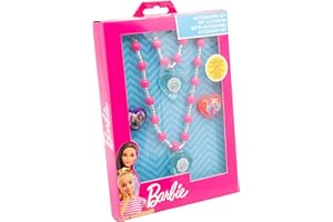 Joy Toy - Parure de bijoux Barbie : bracelet, collier, 2 anneaux dans un coffret cadeau 12 x 4 x 18 cm