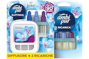 Ambi Pur 3Volution Profumatore per Ambienti, Diffusore Elettrico e 2 Ricariche, Fragranza Lenor Risveglio Primaverile, tecnologia Elimina Odori, Fino a 90 Giorni di Profumo per Ricarica