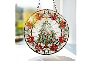 Bimkole Christmas Tree Stained Glass Suncatcher Window Hanging - Leaves Indoor Window or Doorway Decoration - Handmade Sun Catcher Decor for Garden Home Christmas & Birthday Gifts 7.87x7.87 inch