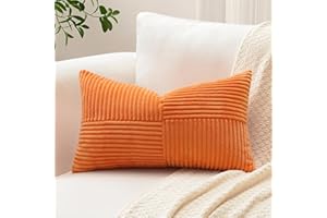 Sungeek Pack of 1 Corduroy Cushion Cover, Cross Stripes Pattern, Corduroy Cushion Covers, Sofa Cushion, Decorative Patchwork Design, Decorative Cushion Covers for Living Room (40 x 60 cm, Orange)