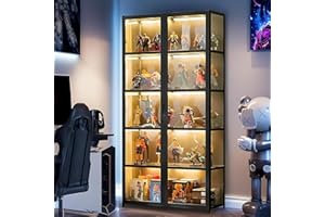 Scribora Vitrinas de cristal para coleccionables y trofeos, vitrina de 5 niveles, estantería, armario de almacenamiento para sala de estar, dormitorio, oficina (puerta de folio negro)