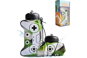 CODiLLO Borraccia, Borraccia Joystick, Borraccia ragazzi, Borraccia bambini, Borraccia silicone, Borraccia senza BPA, Borraccia bambino, Borraccia pieghevole, 600 ml (Militare)