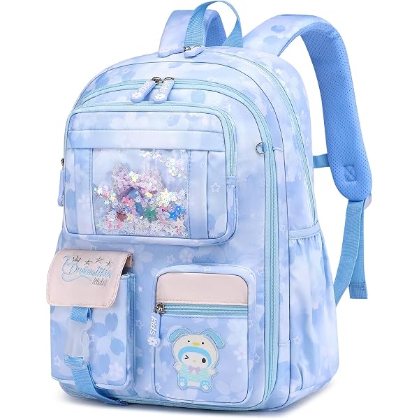 Cotmcor Kids Backpack For Girls - Kawaii School Backpack With Pins & Plush Bear, Water Resistant, 12.2x7x17.8in