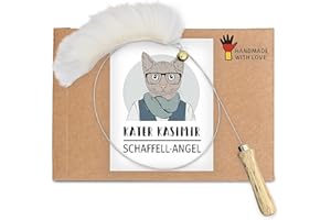 KATER KASIMIR Pesca per gatti di alta qualità con vera pelle di pecora, giocattolo sostenibile realizzato a mano in Germania e con amore. Extra lungo con manico in legno e filo metallico resistente.