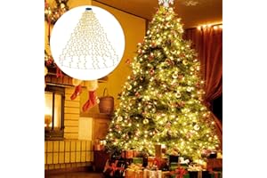 JTSIOV Guirlande Lumineuse Sapin de Noel, 2M*16 Branche Decoration, 400LED Guirlande Lumineuse 8 Modes, IP44 Étanche Rideau Lumineux Sapin de Noel pour Sapin 150-240cm, Intérieur et Extérieur, Blanc Chaud
