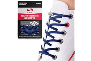 SULPO Okrągłe elastyczne sznurówki bez wiązania - Sznurowadła bez wiązania z metalowym zapięciem - Gumowe sznurówki do sneakersów, butów sportowych i casualowych - Dla dorosłych i dzieci