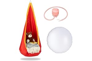 Relaxdays Hamac suspendu siège suspendu enfant fauteuil 70 kg extérieur intérieur balançoire 140x55 cm, orange rouge