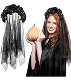Fascia Per Capelli Halloween Con Teschio E Rosa Rossa - Cerchietto Horror Per Feste E Cosplay
