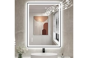 STARLEAD 600x800 mm Black-Bathroom-Mirror-with-LED-Lights and Bluetooth, LED-Bathroom-Mirror-Wall-Mounted with Anti-fog, 3 Colours Dimmable, Memory Function, IP44, Tempered Glass, Horizontal/Vertical