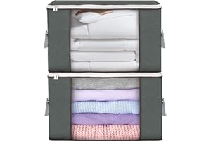Budding Joy 2 Pack 90L Storage Bags, Large clothes storage bags with Zips Durable Handles Thick Fabric for Clothes, Bedding, Blankets, Comforters and Toys (Gray)