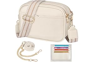 TEUEN Crossbody Bags Women Leather, Small Ladies Shoulder Bags Elegant Handbags Phone Bag With 2 Removable Wide Strap & Chain Cross Body Bag With 4 Card Slots