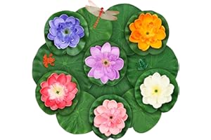 MicButty 16 Pcs Artificial Floating Foam Lotus Flower with Water Lily Pad, Pond Plants, Floating Lily Pads For Ponds, Artificial Water Lilies for Ponds Lifelike Ornanment for Garden Pond Decoration
