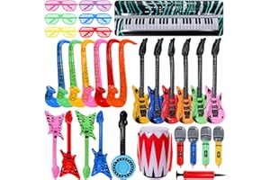EXTRAPINS 30 Stück Aufblasbare Instrumente Spielzeug Set,Aufblasbare Party Props,Aufblasbare Gitarre Mikrofon Saxophon Trommel Aufblasbare Klaviertastatur Shutter Shading Gläser für 80er 90er Party
