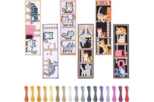 FREEBLOSS 6 Set Book Cross Stitch Bookmark Kits Bookmark Embroidery Kit Cat Pattern Embroidery Starter Kit for Beginners Stamped Cross Stitch Kit for Adults