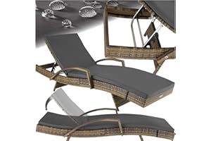 TecTake® Tumbona Jardín Exterior de Ratán y Aluminio, Tumbona de Piscina con Respaldo Regulable en 5 Posiciones, Tumbona de Playa Impermeble y Resistente a Intemperie, Fácil Limpieza - Natural