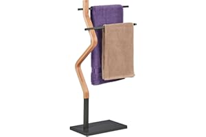 Relaxdays Piantana Portasciugamani, da Terra, 2 Bracci, Acciaio MDF, Appendi Asciugamani, 85x43,5x20 cm, Marrone Grigio