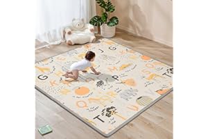 Sour Lemon 120x120cm Folding Wildlife Mat, Thick Padded Baby Crawl Mat, Baby Play Mat, Foldable Kids Playmat, Large Baby Activity Play Mat, Non-Slip, Waterproof, Double-Sided Playpen Mat