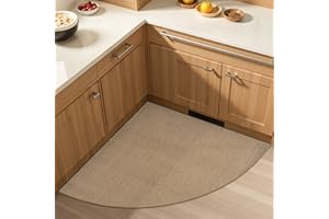 KIMODE Farmhouse Kitchen Rugs Non Slip Washable,Circular Sector Kitchen Mats for Floor Radius 39",Absorbent Corner Kitchen Sink Rug for Laundry Room Home,Beige/Khaki