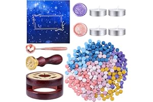 KEARLGMBH Juego Sellos Cera Sellar Regalo: 350 Cuentas Cera Sellar Octogonales, 4 Velas de Té, 1 Sello Sellar, 1 Cuchara Derretir, 1 Calentador Cera Sellar Cera para Bodas/Sobres/Tarjetas y Cajas de Regalo