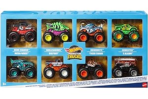 Hot Wheels Monster Trucks Pack 8 Coches de Juguete a Escala 1:64 con Ruedas Grandes, Incluye los Camiones de Rhinomite, Bone Shaker y Tiger Shark, Juguete Regalo para niños y niñas +3 años, JCW76