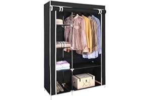 AROME PUR Canvas Wardrobe Organizer Clothes Rail Shelves Storage Closet Double Short (Black)