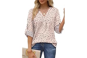 Aokosor Blouse for Women UK Ladies Long Sleeve Top V Neck 3/4 Sleeves Pleated Chiffon Tunic Tops