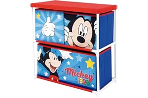 ARDITEX - Scaffale per bambini con 3 contenitori in tessuto di Disney Topolino - Struttura in metallo e contenitori in poliestere - 53x30x60 cm - Blu e rosso