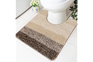 Famibay Tapis de toilette antidérapant super absorbant en forme de U - Lavable - Beige 50 x 50 cm