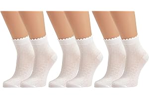 Vitasox Mädchen Kinder Socken Kindersocken Baumwollsocken Mädchensocken Filetsöckchen weiß einfarbig Wellen-Abschlußrand ohne Naht 21095, 3er, 6er Pack