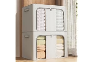 Ruucy 2 Pezzi Scatole per Armadio Rigide, 66L Impilabile Contenitori per Armadio Salvaspazio in Tessuto Oxford, Impermeabile Contenitore Vestiti Grande, Scatole per Vestiti (50 x 40 x 33 cm)