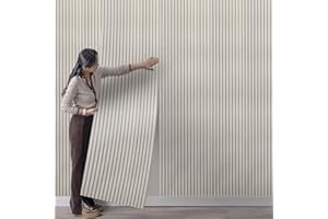 Tarwanear Beige 3D Effect Wood Slat Wallpaper 0.53x9.5m Retro Faux Wood Panel Wall Feature Wallpaper for Living Room Bedroom Hallway