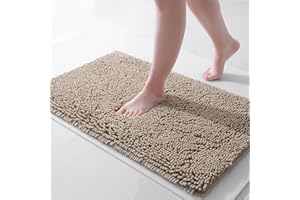 Homaxy Tapis de Bain Antiderapant,Tapis Salle de Bain en Microfibre Chenille Douce,Tapis de Bain Absorbant,Lavable en Machine - - 50 x 80 cm - Beige