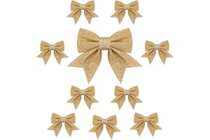 Topways 10PCS Christmas Bow Decorations, Gold Sequin Bow Ties for Christmas Tree, Xmas Ornaments for Home Party 6.7in