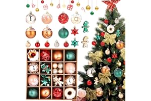 Birshe Bombek Choinkowych,42 Bombki Choinkowe Plastikowe Ozdoby Swiąteczne Bombki Choinkowe Zestaw Bombek Choinkowych Bombki Choinkowe Choinkowe,Czerwone,Zielony,Złote Nadaje się na Przyjęcia