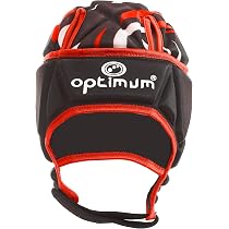 OPTIMUM Caschetto Protettivo Rugby - Leggero E Antiurto, Taglia Small, Unisex, Nero/Rosso, Approvato World Rugby
