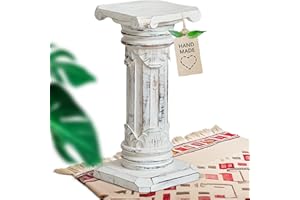 livasia edle Blumensäule Holz im Antik-Look – 40cm – Dekosäule aus Albiziaholz, Handgefertigt, Nachhaltig und Einzigartig aus Bali, Perfekt für Wohnzimmer, Flur oder Garten (Weiß)