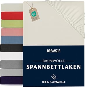 Dreamzie - Spannbettlaken - 180x200cm - 100% Baumwolle Jersey | Beige · Leintuch mit Rundumgummi · Spannbetttuch bis 27c