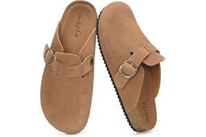 DOKELA Zuecos y Mules Hombre Mujer Zapatillas Casa Cómodas Pantuflas de Piel con Plantilla de Corcho Zapatos Antideslizante