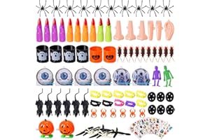Ulikey 108pcs Jouets d'halloween pour Enfants, Cotillons d'halloween, Remplisseurs de Sacs de Fête d'halloween, Jouets Fantaisie et Gadgets, Araignée Cafard Souris Croc de Fantôme Anneau d'Araignée
