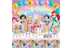 WIRHAUT Princess Birthday Party Supplies Set 137Pcs Girls Princess Birthday Tableware Including Happy Birthday Backdrop Plate Balloons Napkins Tablecloth, Princess Theme Party Decorations for 10 People