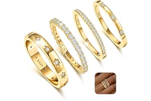 KENIY 4 Stück Gold Ringe Frauen Stapelringe mit Zirkonia 14 Karat Vergoldete Ringe Set Ring Gold Damen Fingerring Daumenringe Verlobungsring Schmuck