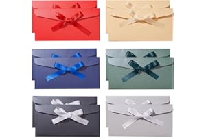 Aomhrek Pack of 12 Handmade Card Envelopes, 6 Colours, Vintage Design with Ribbons, Ideal for Wedding Invitations and Personalised Gift Cards