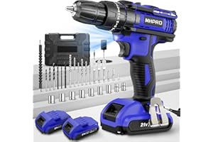 Taladro Percutor a Bateria, MHPRO Taladro Atornillador Bateria 21V con 2 Baterías 2000mAh, Destornillador Electrico 42Nm, 25+3 Ajuste de Par, 30 Accesorios, 2 Velocidad, LED Luz Para Hogar, Bricolaje