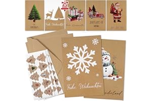 JIAWWAN Blatt Weihnachtsgrußkarten, 30 Weihnachtskarten mit Umschlag Set, A6 Karten Weihnachten Klappkarten, Weihnachtspostkarten, Christmas Cards, Weihnachtskarten Postkarten für Familie (Braun)