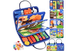Asten Busy Board Montessori Toys for Toddlers: Busy Book for Toddler 3-5 Year Old, Quiet Book Educational Farm Activity Books Sensory Board for Boy Girl Kid Gift, Travel Airplane Car (Blue)