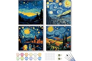 GHHKUD Paint by Numbers Kits for Adults Beginners, 4 Pack Canvas Painting by Numbers Kit for Children, Starry Sky Paint by Numbers with Wooden Frame & Velcro (8x8inch)