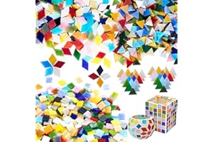 Allazone Square Mosaic Tiles Mosaic Glass Pieces Mixed Color for DIY Crafts, Home Decoration, Plates, Picture Frames, Flowerpots, Handmade Jewelry, 10 x 10 MM