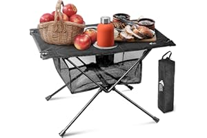 ZUNE LOTOO Portable Lightweight Camping Folding Table - 60x40x40cm Large Waterproof 35kg Bearing Capacity Sturdy Picnic Table, with Mesh Storage Organiser and Carry Bag, for Outdoor Hiking